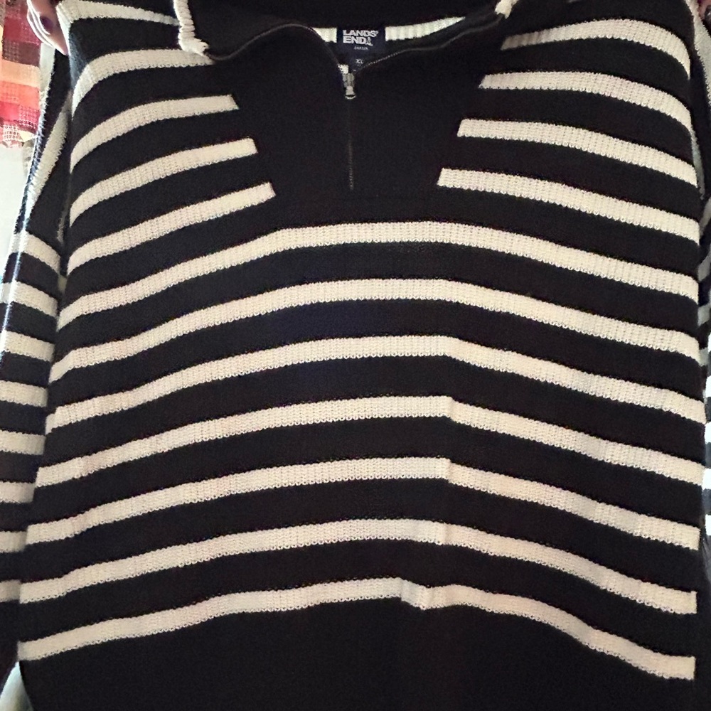 Lands' End Black and Cream Striped Pullover